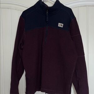 The North Face Men's Dark Blue and Burgundy Zip-Up Sweater